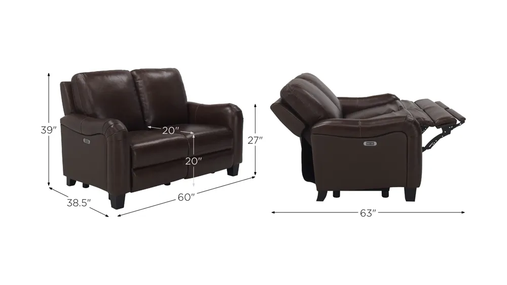 Dillon Leather Power-Reclining Loveseat Dimensions