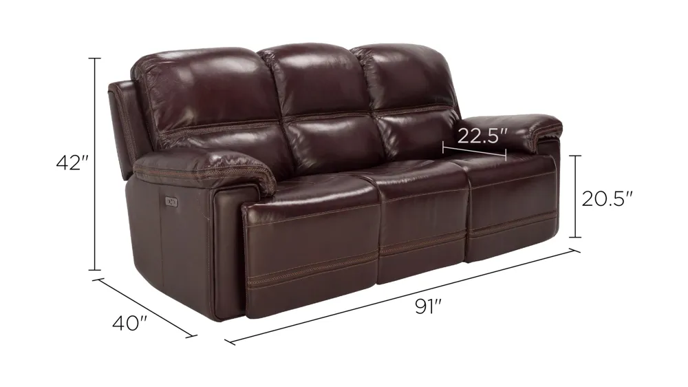 Harding Power Sofa w/Power Headrest Dimensions