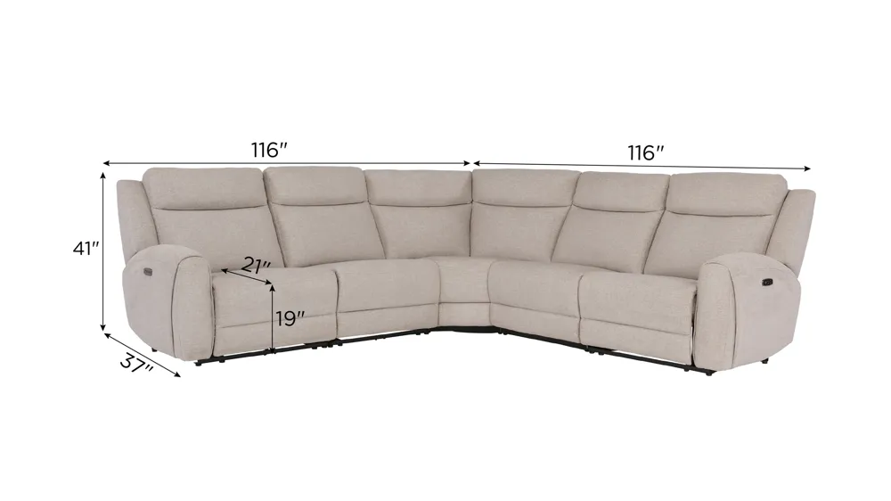 Newell 5-pc. Dual Power Sectional Dimensions