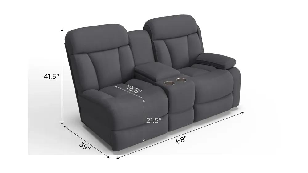 Connell Right Arm Facing Dual Power Console Loveseat w/ Heat and Massage Dimensions