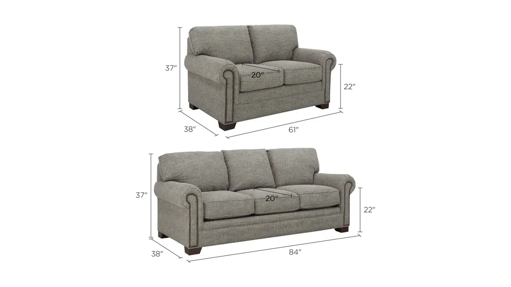 Wilcott 2-pc. Chenille Sofa and Loveseat Set Dimensions