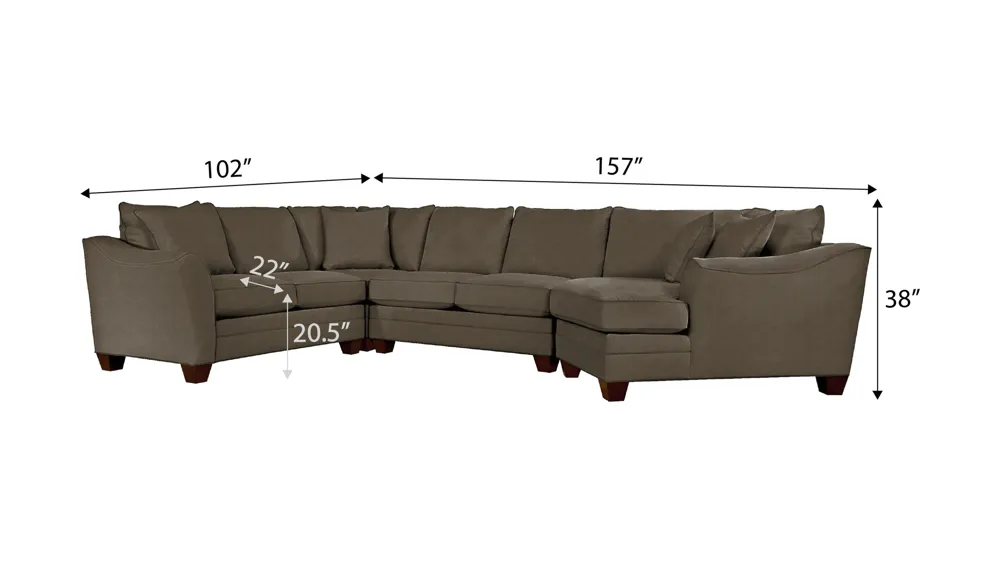 Foresthill 4-pc. Right Hand Cuddler Sectional Sofa Dimensions
