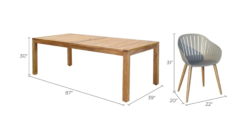 Amazonia Outdoor 9-pc. Rectangular Patio Dining Table Set Dimensions