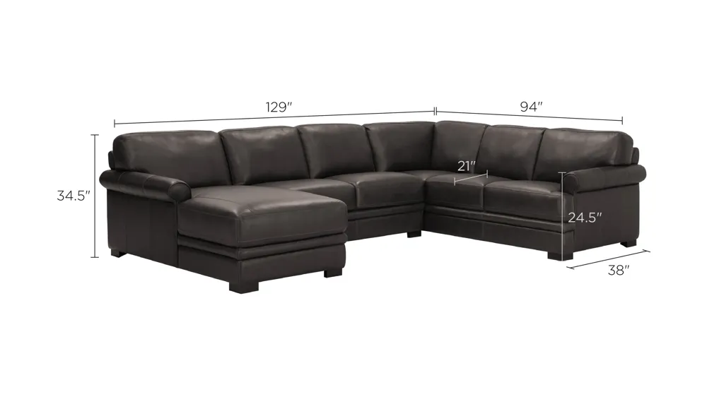 Kessler 3-pc. Leather Sectional Sofa Dimensions