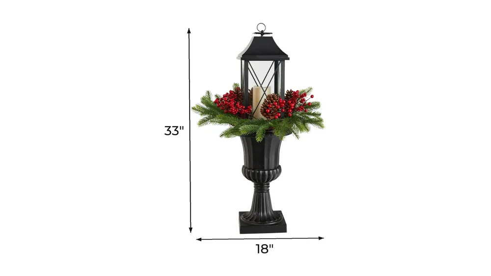 33" Holiday Foliage Large Lantern Artificial Porch decor with LED Candle Dimensions