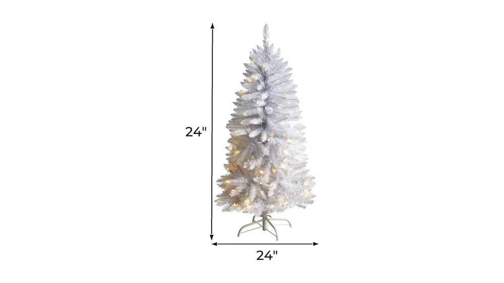 4' Slim White Artificial Christmas Tree with Warm White LED Lights and Bendable Branches Dimensions