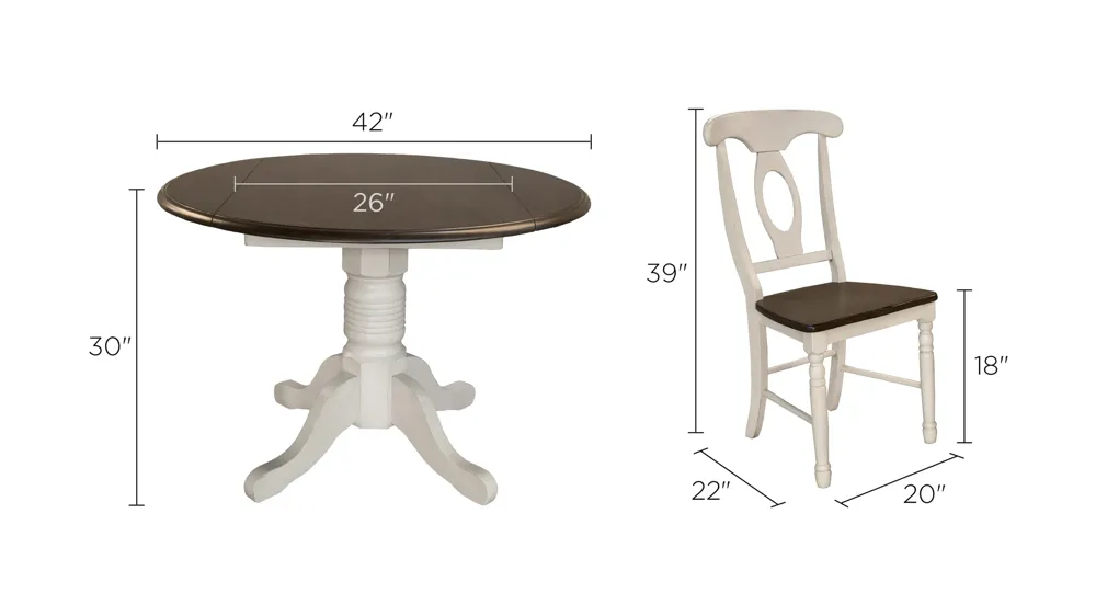 British Isles 5-pc. Napoleon Drop-Leaf Dining Set Dimensions