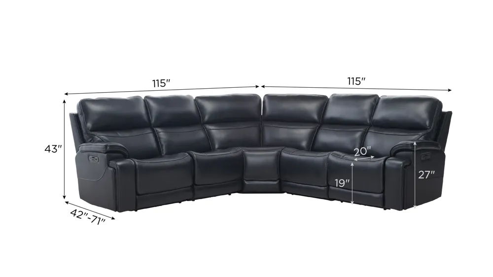 Presley 5-pc. Zero Gravity Triple Power Sectional w/ Heat & Massage Dimensions