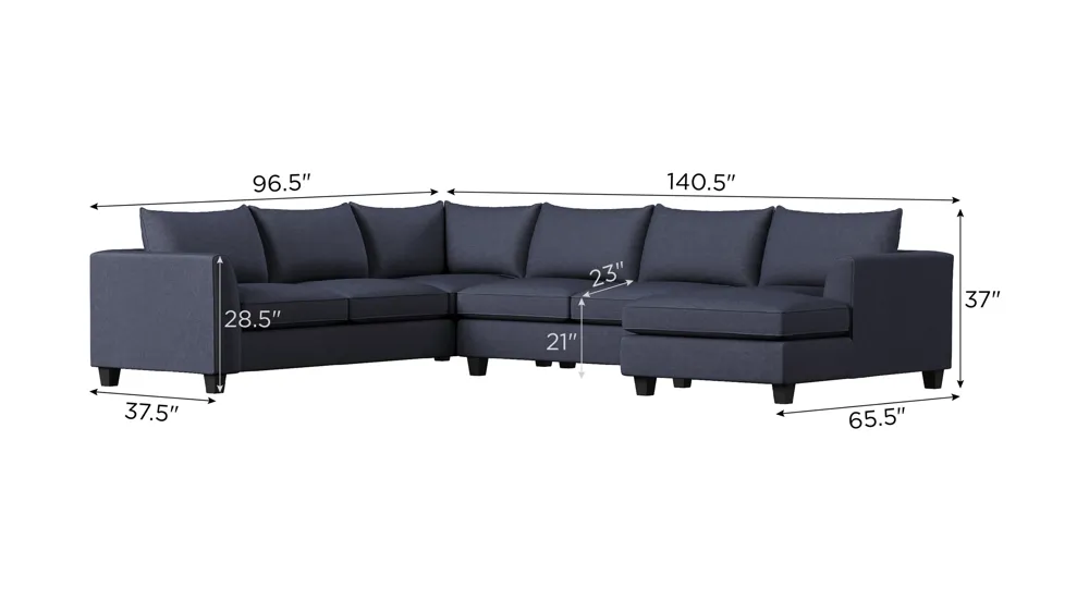 Daine 3-pc. Sectional Sofa w/ Full Sleeper Dimensions