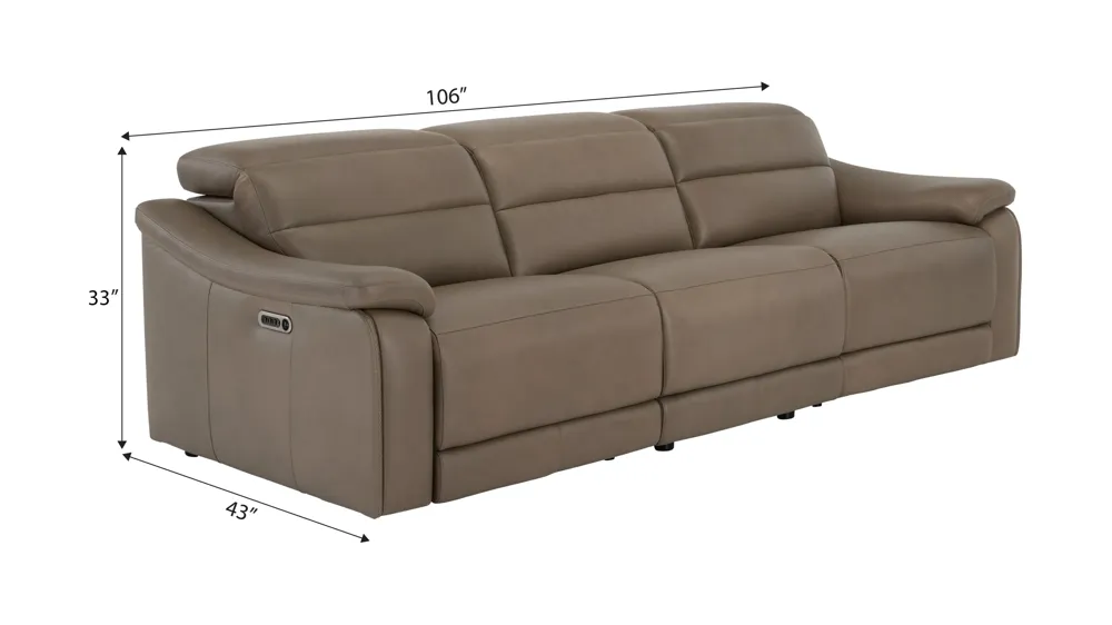 Tucker 3-pc. Triple Power Leather Sofa Dimensions