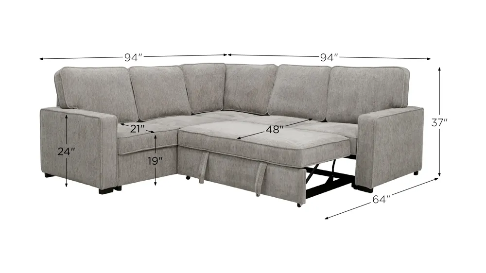 Ryle Chenille 3-pc. Sectional w/ Pop-Up Sleeper Dimensions