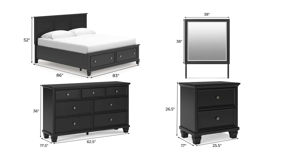 Reed 4-pc. Storage Bedroom Set Dimensions