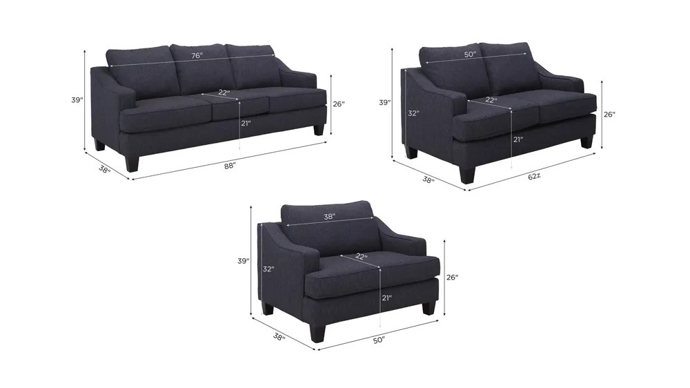 Bailey Living Room Set Dimensions