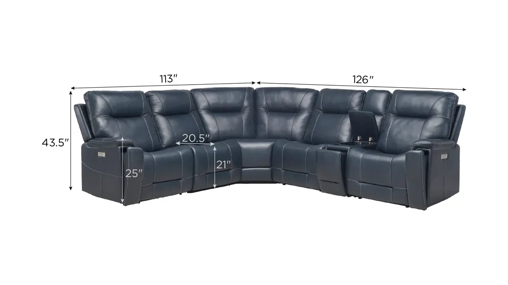 Barnett 6-pc. Power Sectional Dimensions