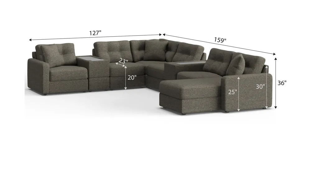 ModularOne 8-pc. Sectional w/One Power Console Dimensions