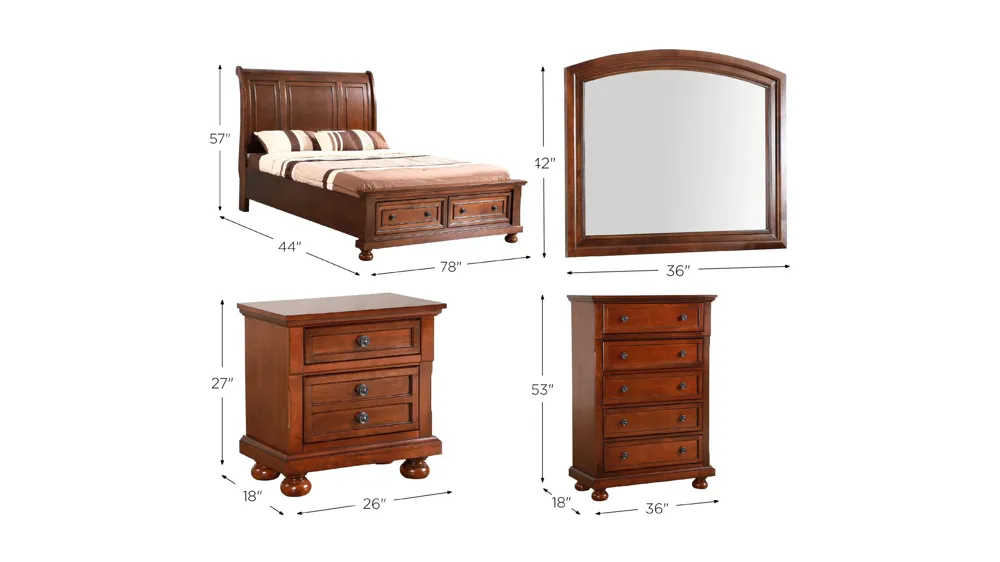 Meade 3-pc. Sleigh Storage Bedroom Set Dimensions