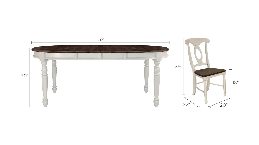 British Isles 7-pc. Double Leaf Napoleon Dining Set Dimensions