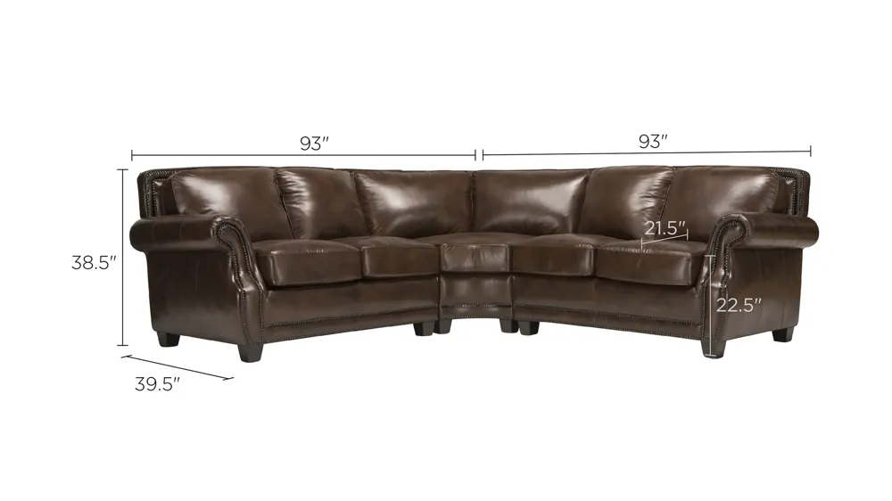 Romano 3-pc. Leather Sectional Sofa Dimensions