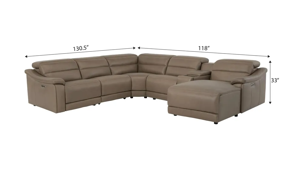 Tucker 6-pc. Triple Power Leather Sectional Dimensions