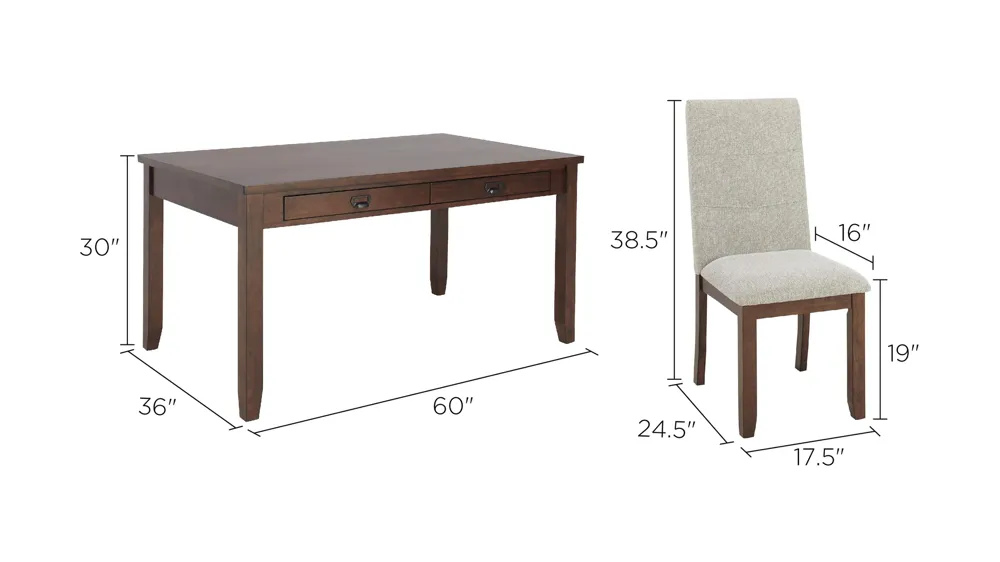 Saunders 5-pc Dining Set Dimensions