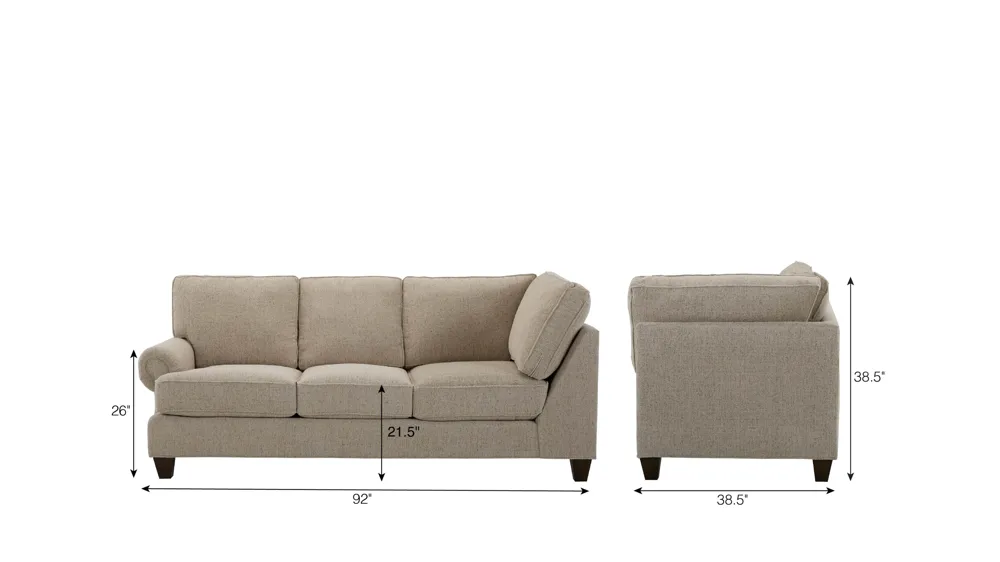 Crestwood Left Arm Facing Sofa w/ Return Dimensions