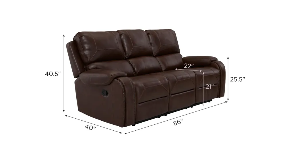 Landon Reclining Sofa w/ Drop Down Table Dimensions