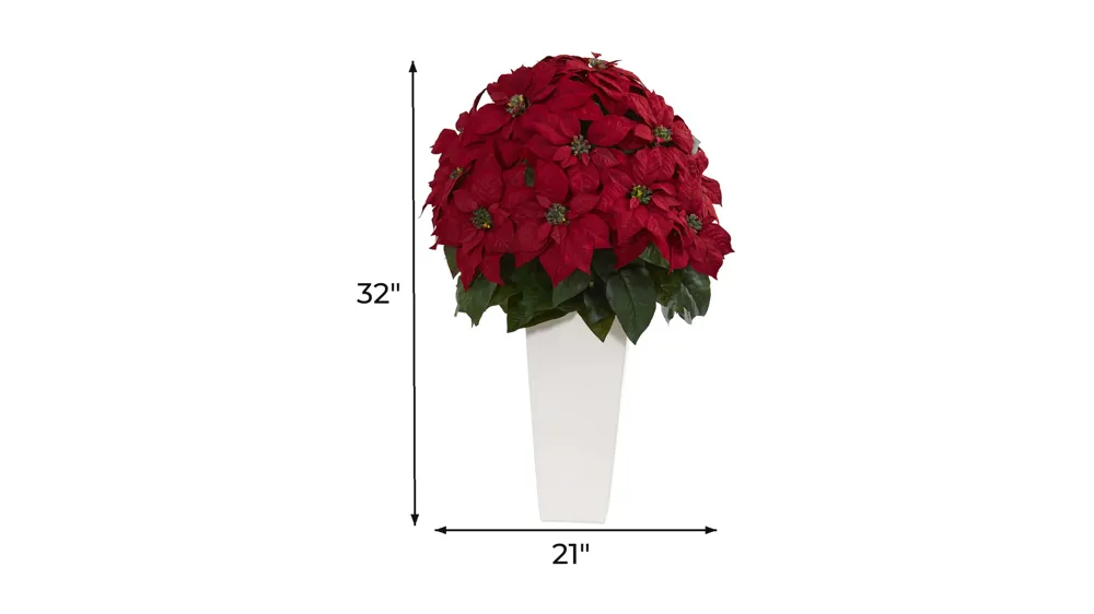 32" Poinsettia Artificial Plant in White Planter Dimensions