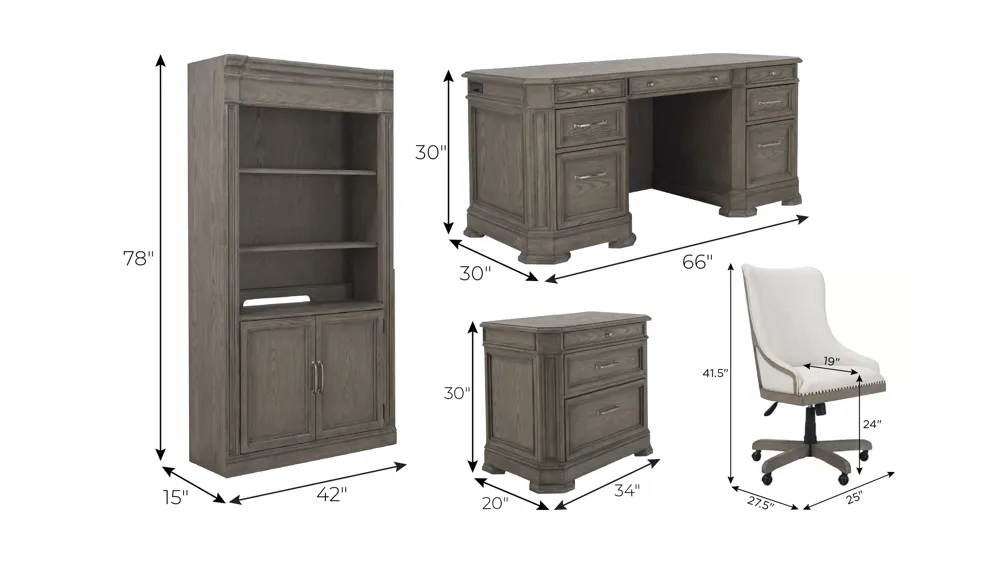 Crystal Falls 4-pc. Excutive Desk Home Office Set Dimensions