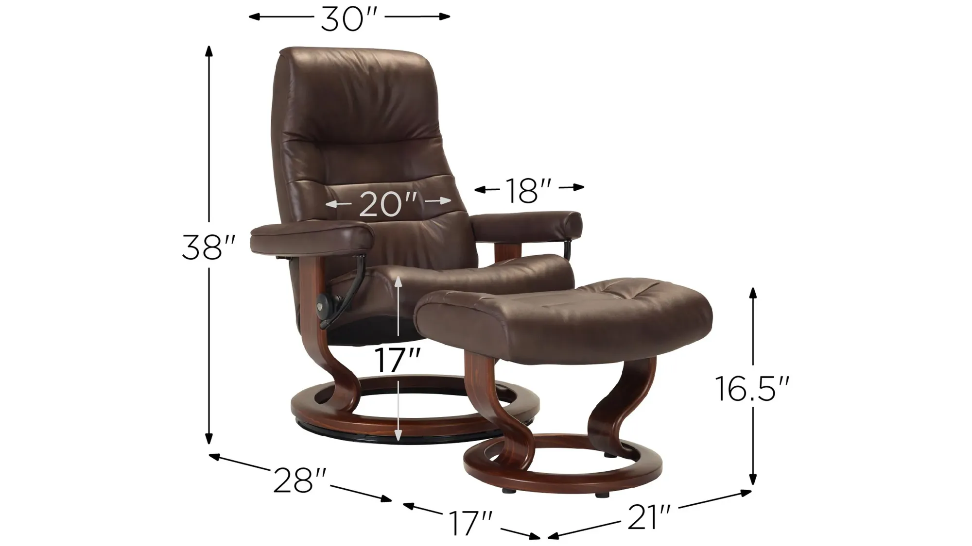 Stressless Opal Medium Leather Reclining Chair and Ottoman
