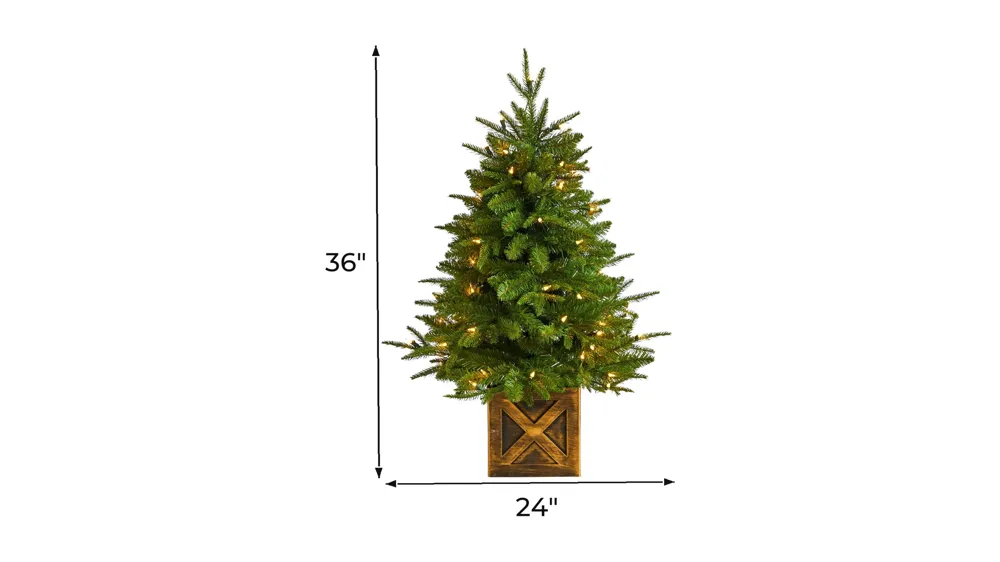 3' Finland Fir Artificial Christmas Tree in Planter with Bendable Branches and Warm White Lights Dimensions