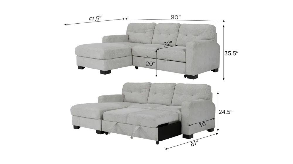 Pierce 2-pc. Sofa Chaise w/ Pop Up Sleeper Dimensions