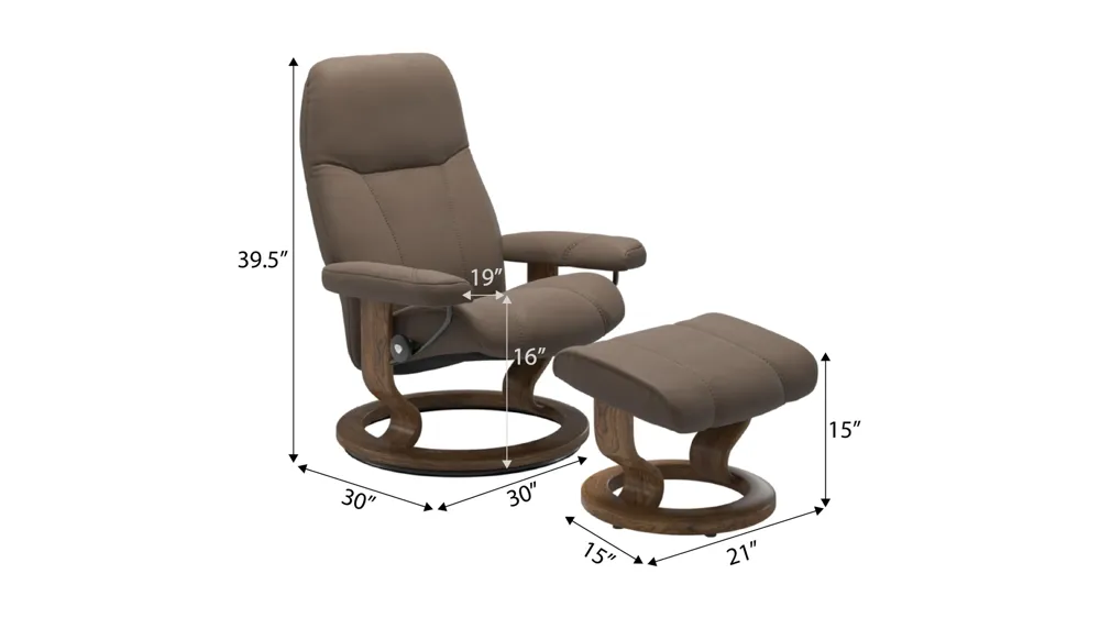 Consul 4-pc. Medium Recliner & Ottoman Dimensions