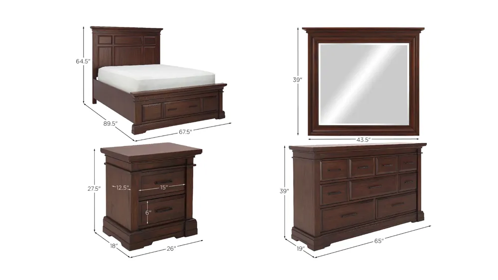 Richmond 4-pc. Platform Storage Bedroom Set Dimensions