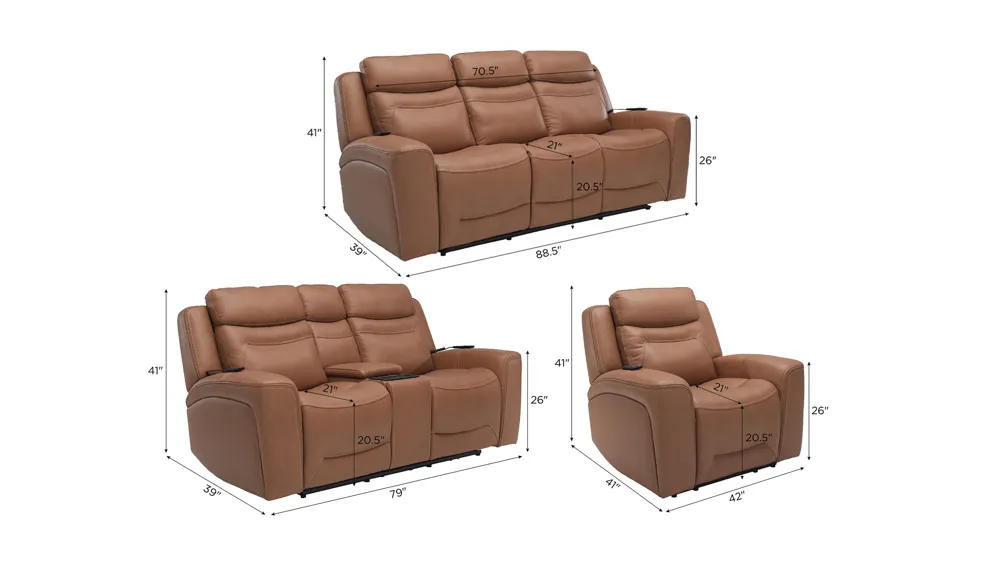 Morgenthal Triple Power Living Room Set w/ Heat & Massage Dimensions