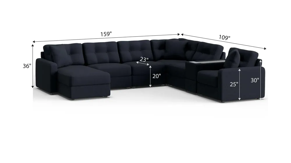 ModularOne 7-pc. Sectional w/One Power Console Dimensions
