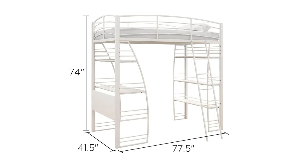 Studio Loft Bed with Desk & Shelves Dimensions