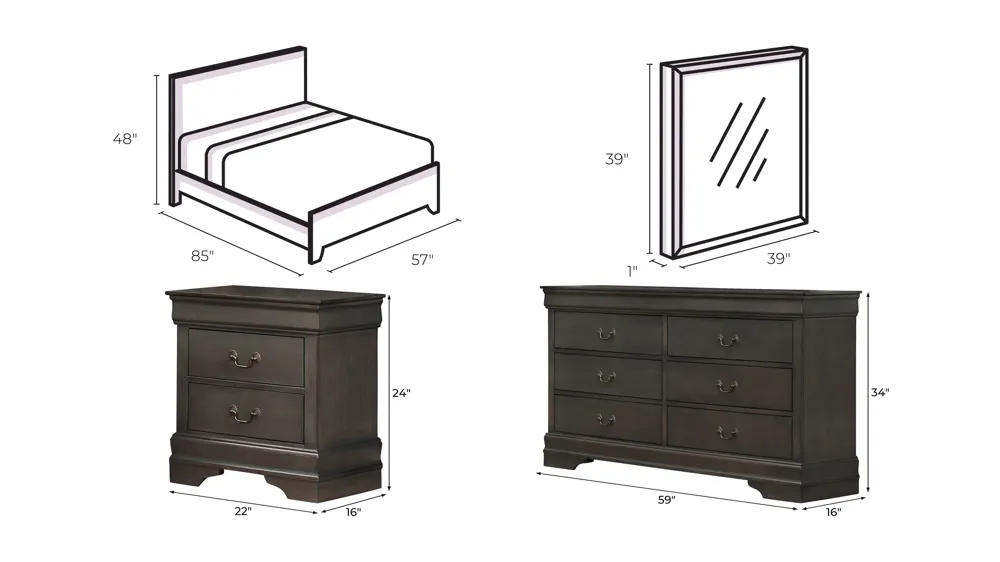 Edina 4-pc. Bedroom Set Dimensions