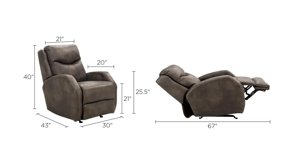 Leon Microfiber Power Recliner w/ Power Headrest, Lumbar, Heat & Massage Dimensions