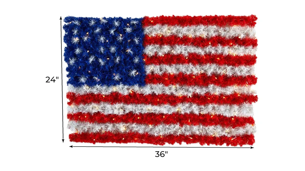 3ft. x 2ft. Red, White, and Blue American Flag Wall Panel with 100 Warm LED Lights (Indoor/Outdoor) Dimensions
