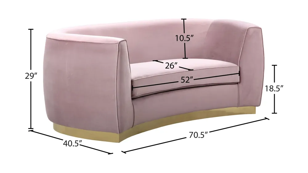 Julian Velvet Loveseat Dimensions
