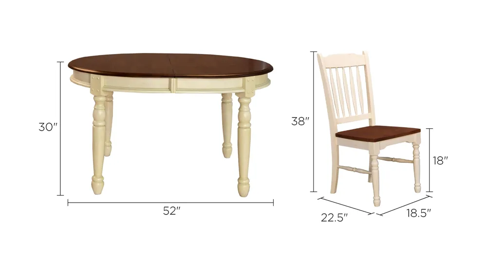 British Isles 5-pc. Oval Slatback Dining Set with Leaves Dimensions