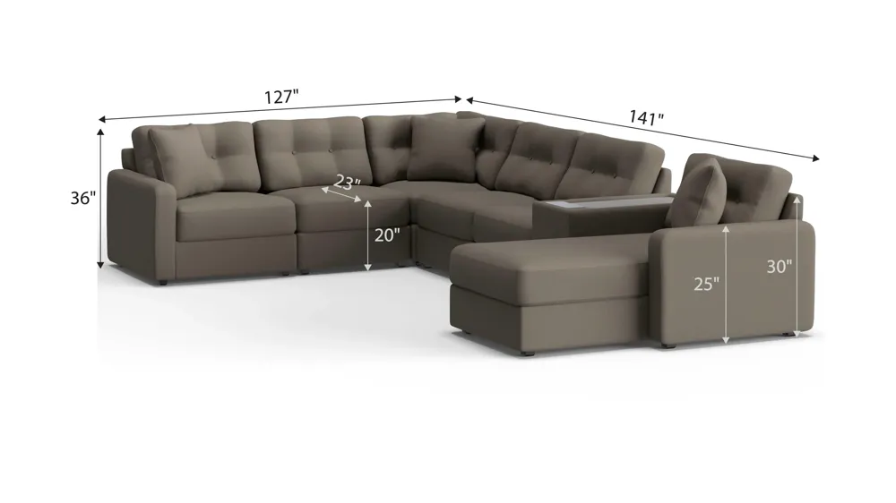 ModularOne 7-pc. Sectional w/One Power Console Dimensions