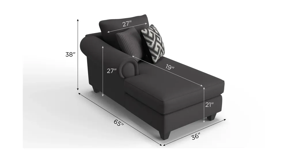 Piper Chenille Left Arm Facing Chaise Dimensions