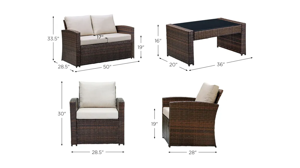 East Brook Outdoor Loveseat with Table Dimensions