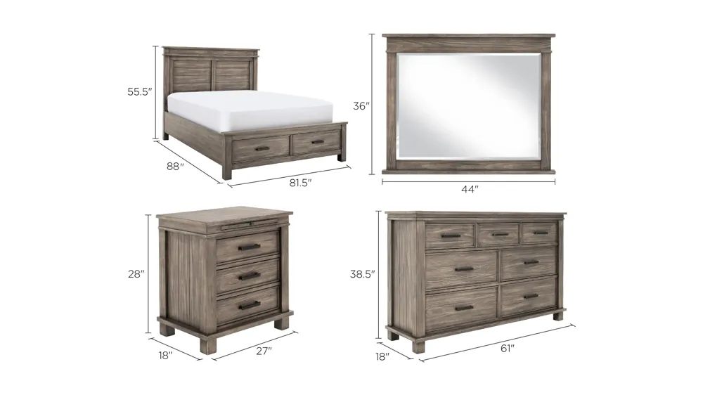 Hempstead 4-pc. Platform Storage Bedroom Set Dimensions