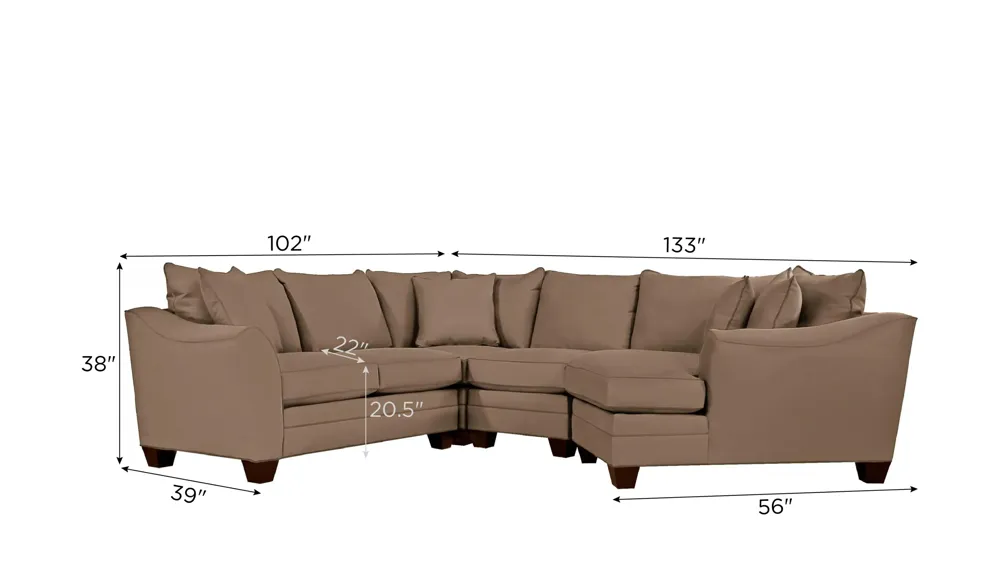Foresthill 4-pc. Right Hand Cuddler Sectional Sofa Dimensions