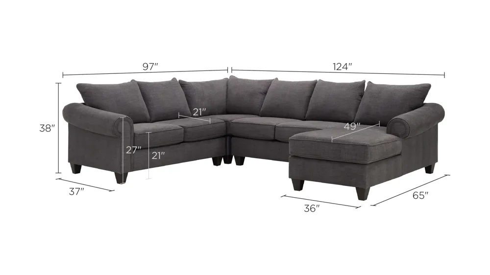 Piper 4-pc. Chenille Sectional Sofa Dimensions