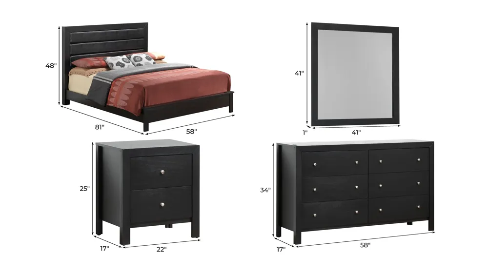 Burlington 4-pc. Upholstered Bedroom Set Dimensions