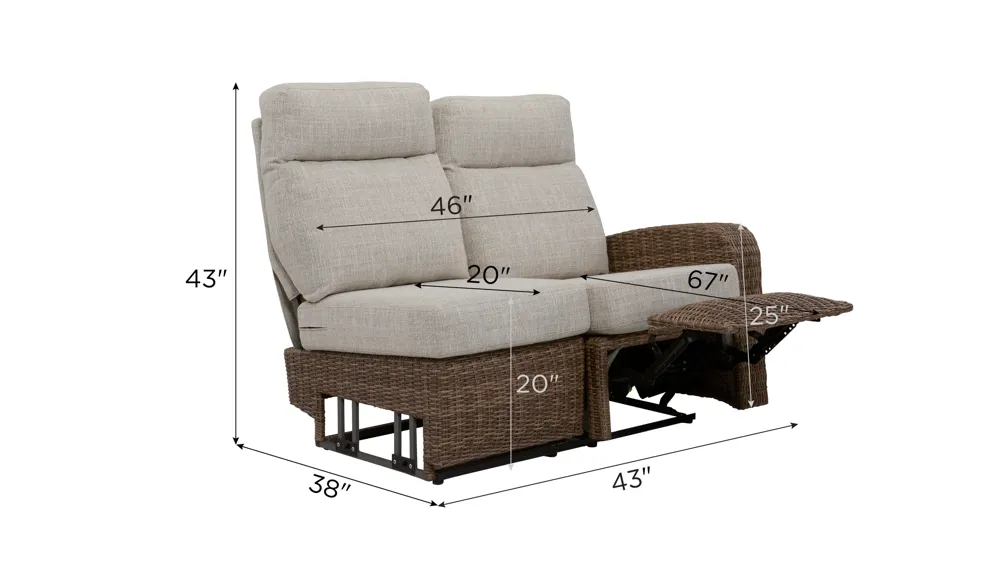 Takumi Right Arm Facing Outdoor Loveseat Dimensions