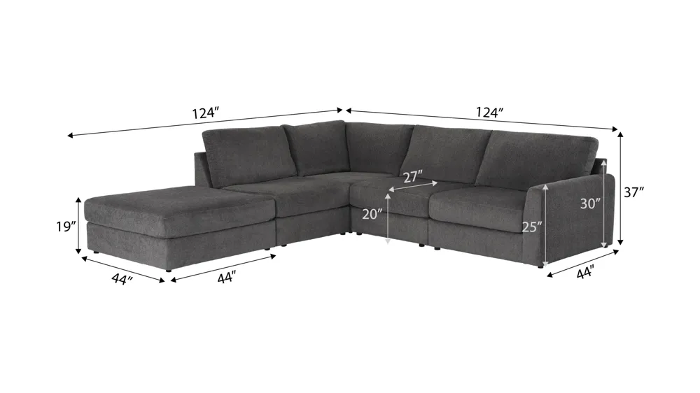 Tessa 5-pc. Sectional Dimensions